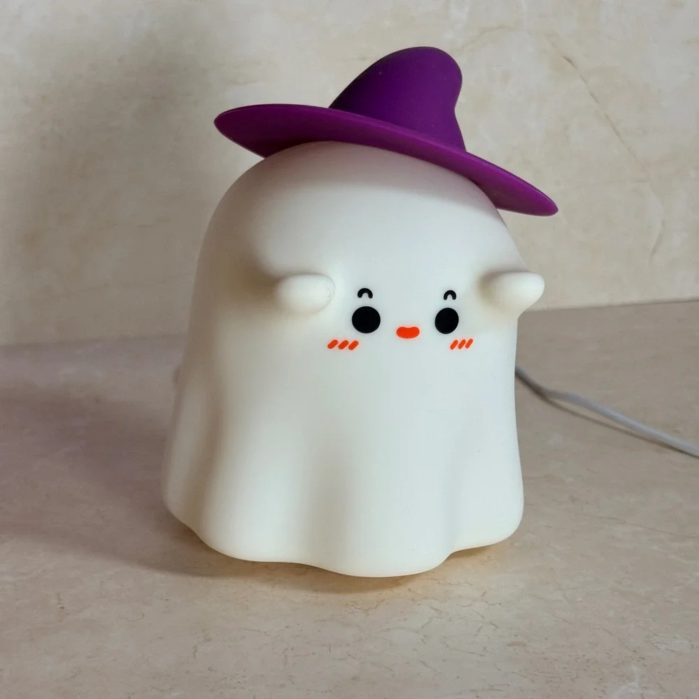Ghostess Silicone Lamp A020 White Ghost Purple Witch Hat LED USB Night Light 6in